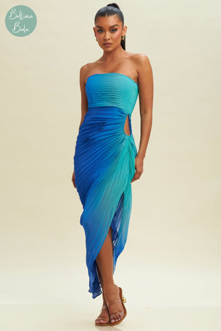 Vestido strapless azul degradado