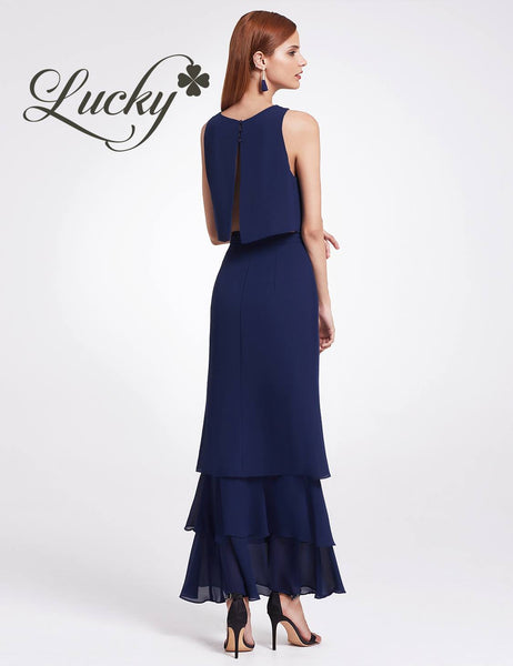 Vestido sencillo azul navy de dos piezas