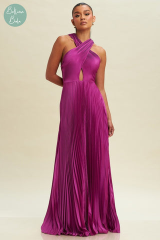 Vestido magenta plisado