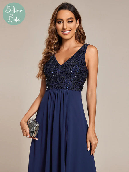 Vestido azul navy midi con lentejuelas