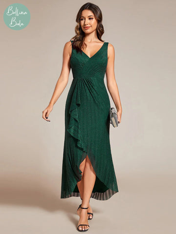 Vestido verde midi con brillos