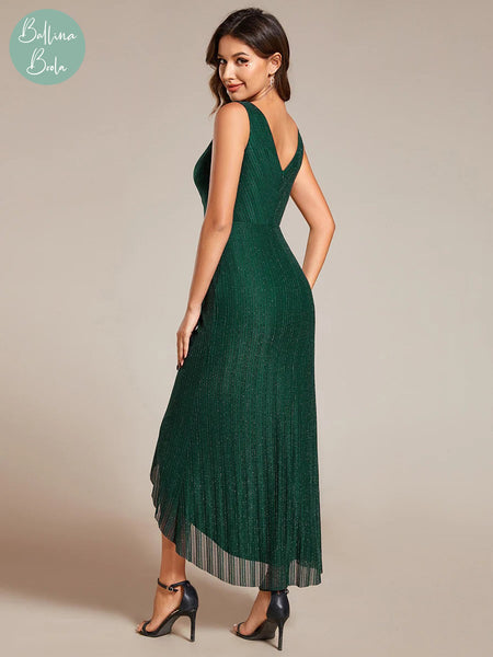 Vestido verde midi con brillos