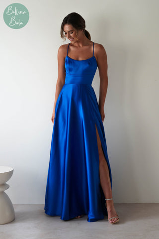 Vestido royal blue de satin con tirantes