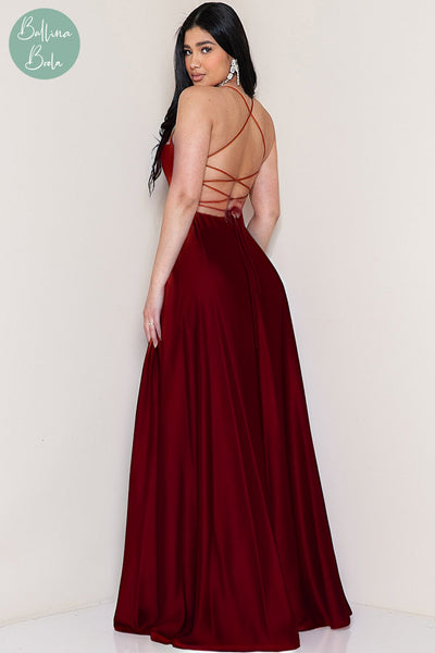 Vestido vino de satin con tirantes