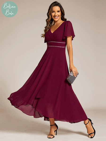 Vestido vino maxi con mangas