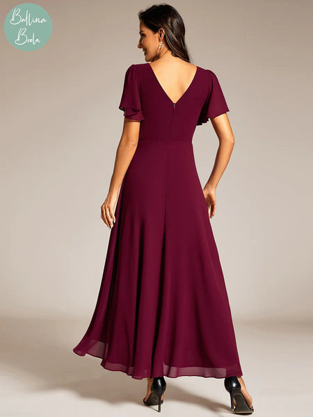 Vestido vino maxi con mangas