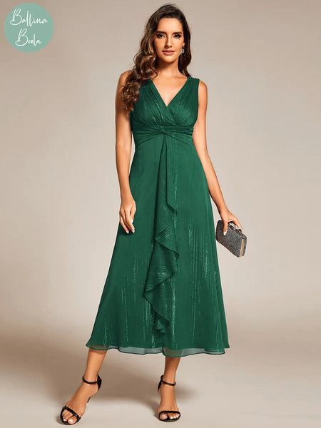 Vestido verde maxi con brillos