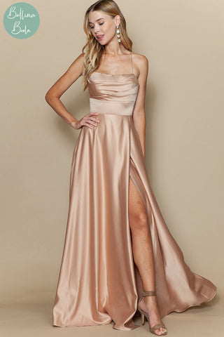 Vestido champagne de satin