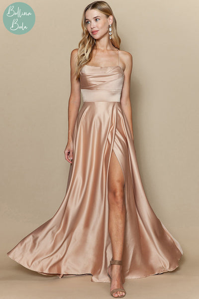 Vestido champagne de satin