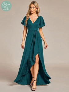 Vestido verde teal asimetrico