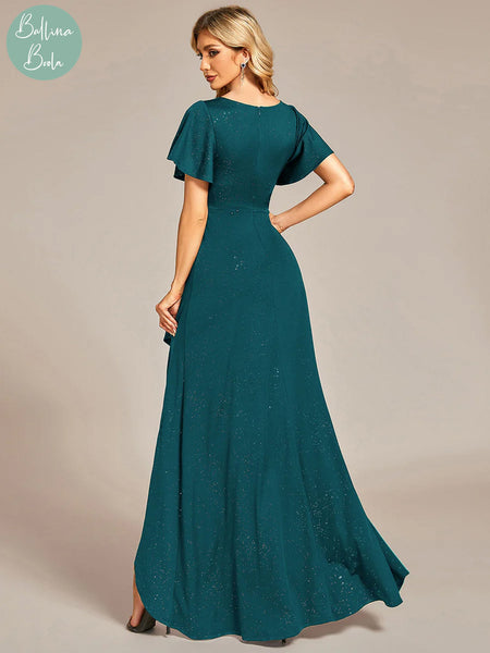 Vestido verde teal asimetrico