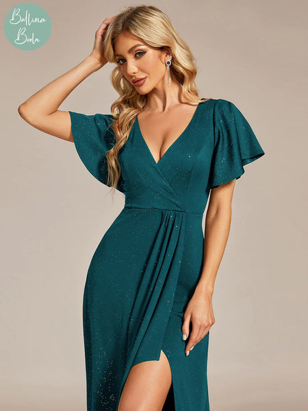 Vestido verde teal asimetrico