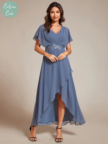 Vestido dusty blue asimetrico