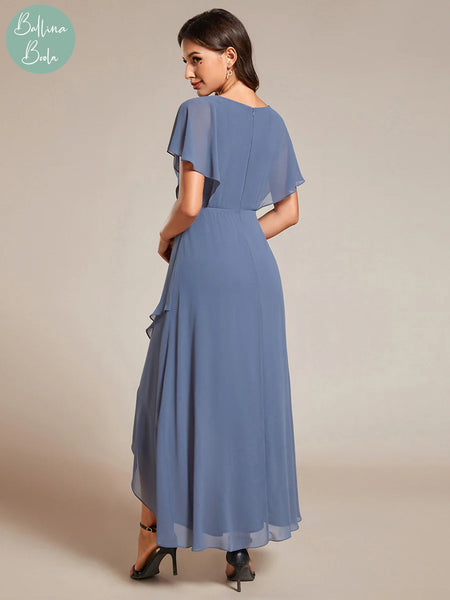 Vestido dusty blue asimetrico