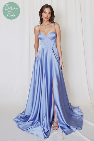 Vestido celeste de satin