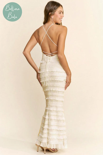 Vestido maxi al cuerpo cream