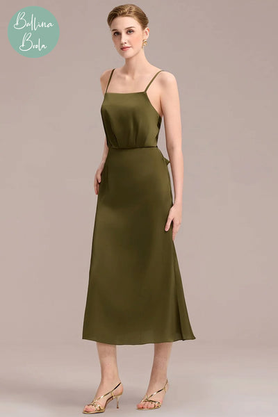 Vestido verde oliva midi sencillo