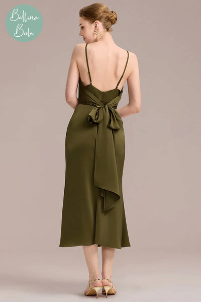 Vestido verde oliva midi sencillo