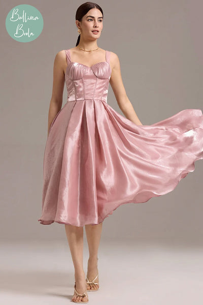 Vestido dusty rose de satin midi