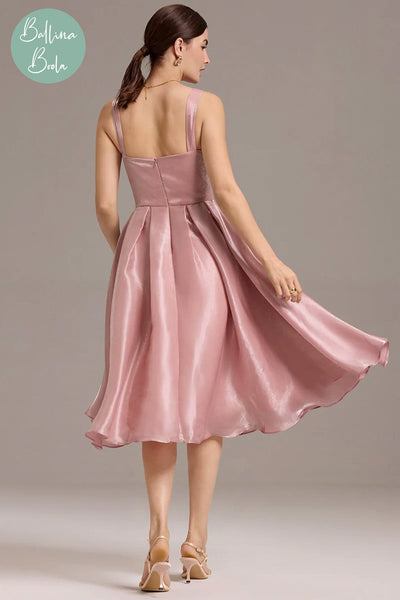 Vestido dusty rose de satin midi