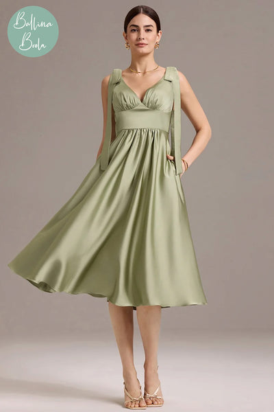 Vestido verde sage de satin midi
