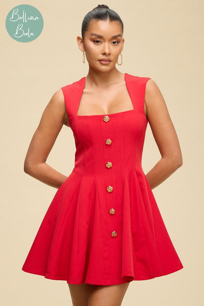 Vestido rojo corto con botones