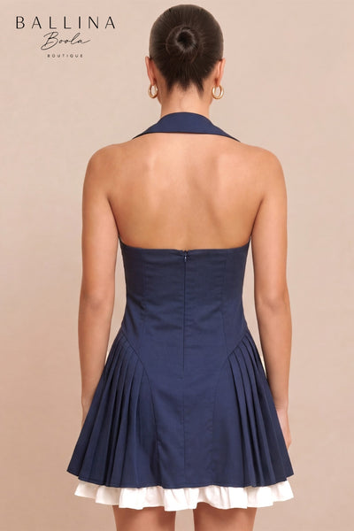Vestido azul navy y blanco corto