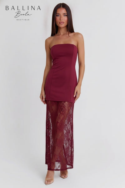 Vestido vino falda de encaje