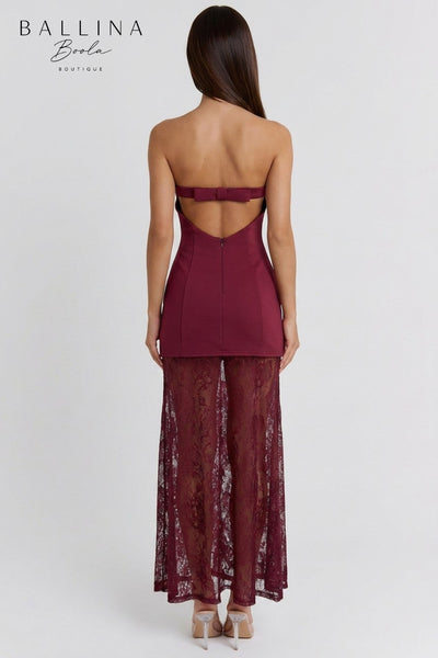 Vestido vino falda de encaje