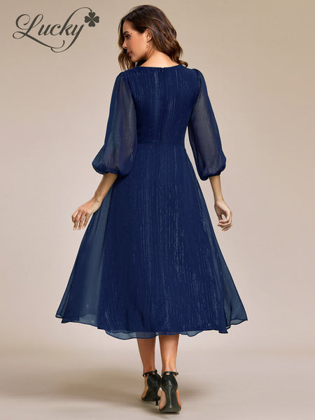 Vestido azul navy midi manga larga