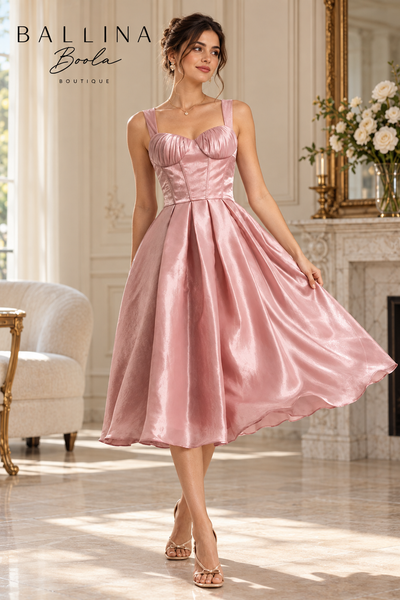 Vestido dusty rose de satin midi