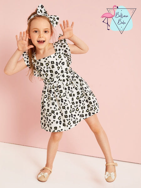 Vestido para niña animal print con lazo