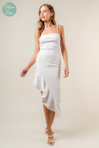 Vestido blanco midi asimetrico