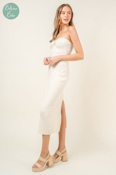 Vestido ivory midi strapless