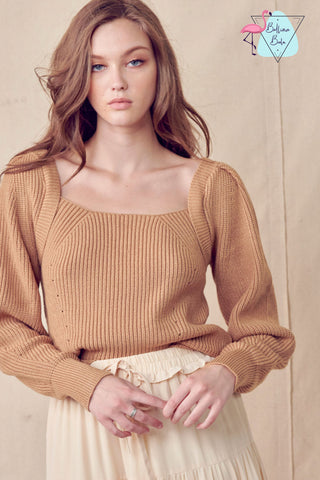 Sweater taupe cuello cuadrado