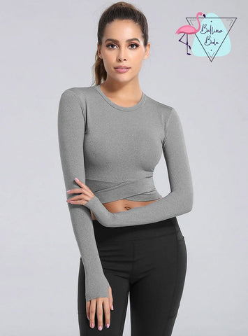 Top deportivo manga larga gris