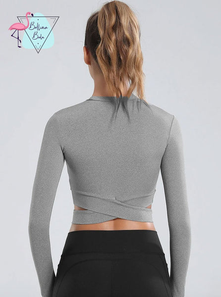 Top deportivo manga larga gris