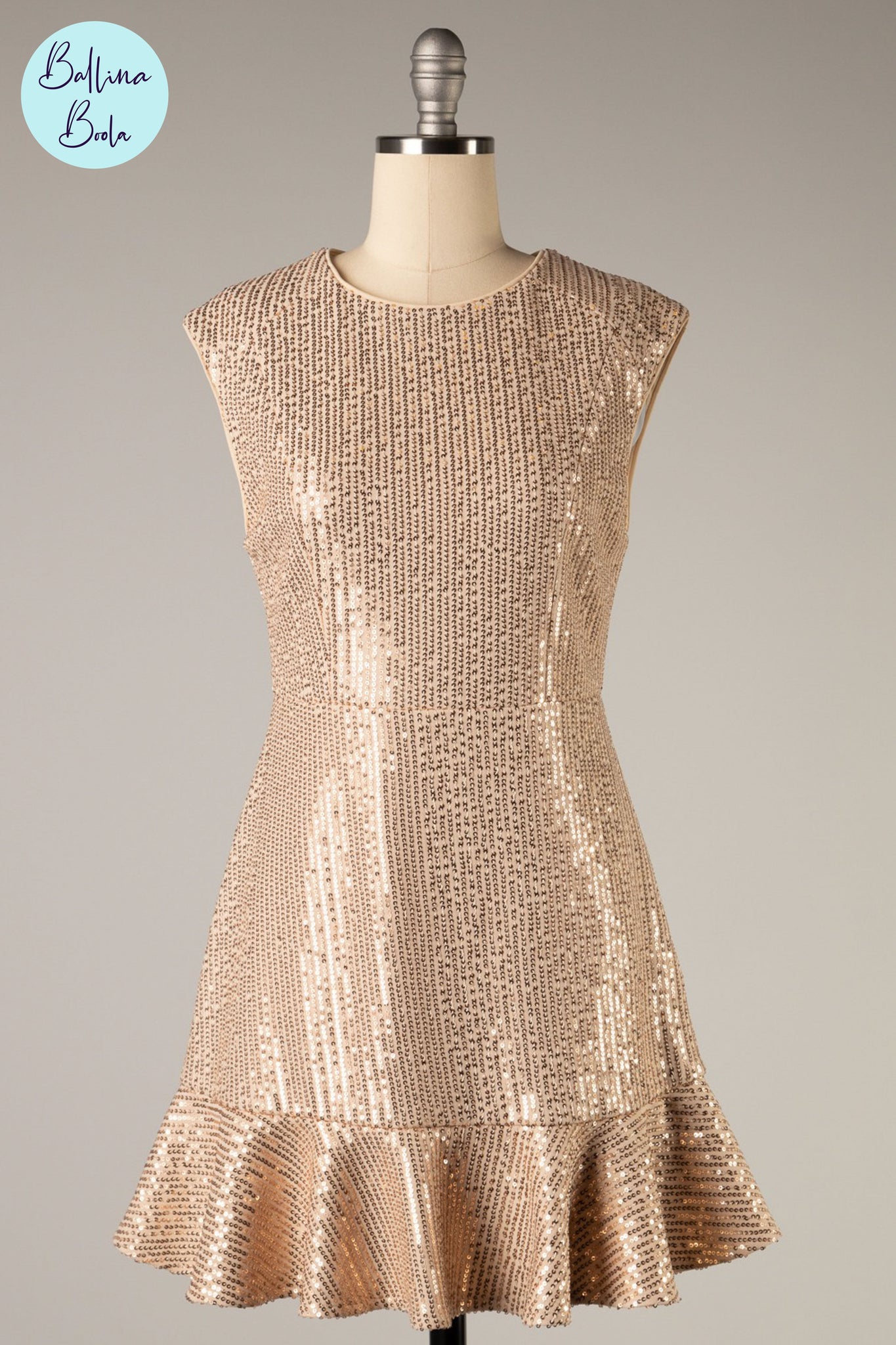 Vestido champagne corto de lentejuelas