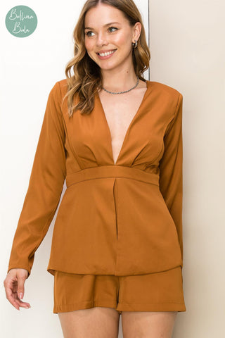 Jumpsuit camel manga larga