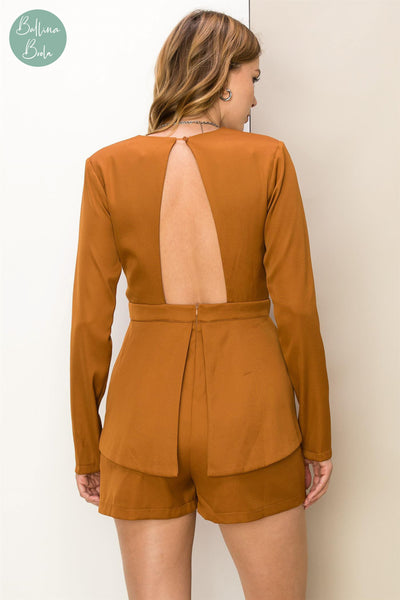 Jumpsuit camel manga larga