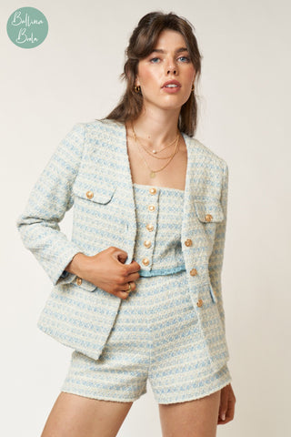 Set blazer y top ivory blue