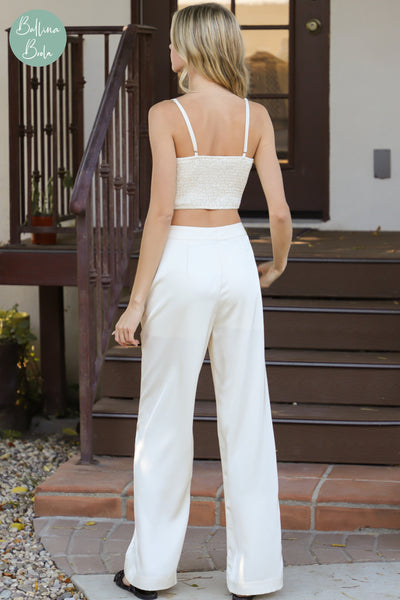 Set ivory de blusa y pantalon