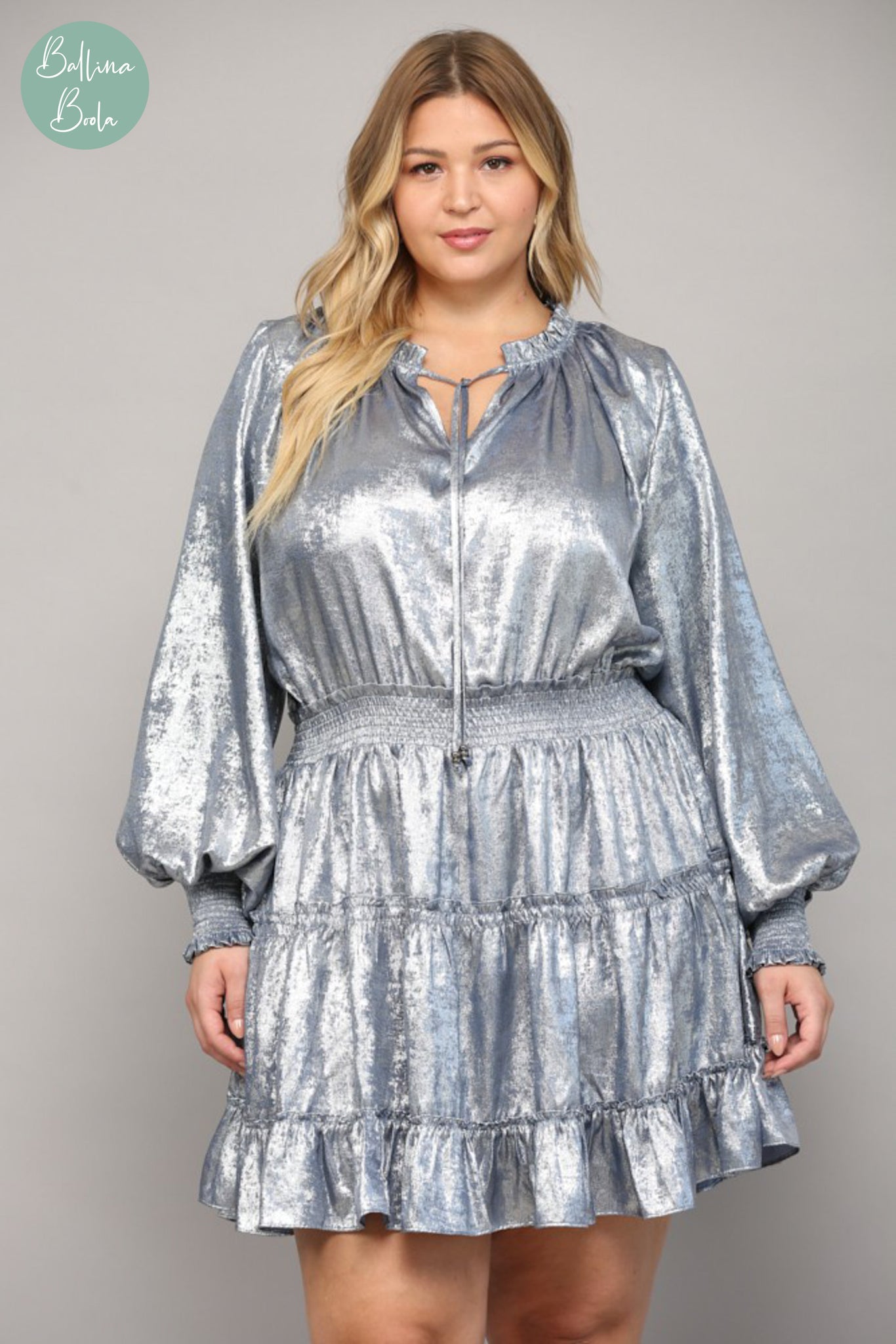 Vestido metallic blue corto plus